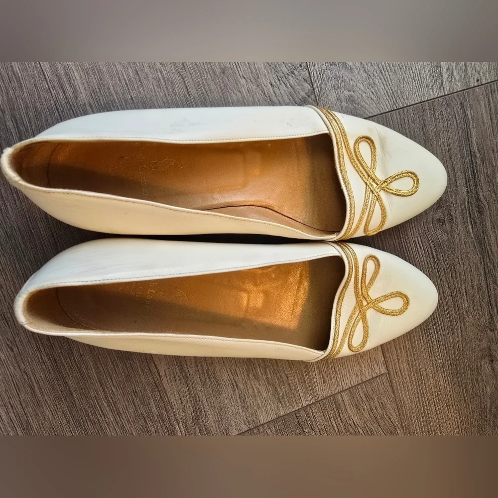 Ralph Lauren Cream Gold Detail Ballet Flats Military Nautical Coastal Preppy